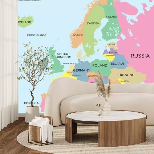Fotobehang Politieke kaart van Europa in effen pastelkleuren