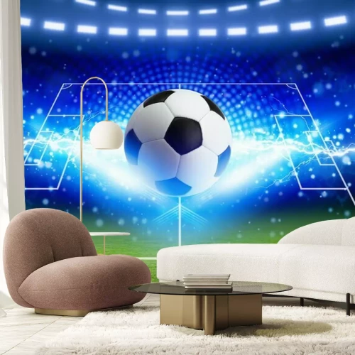 Fotobehang Een opwindende voetbal tegen de achtergrond van het veld