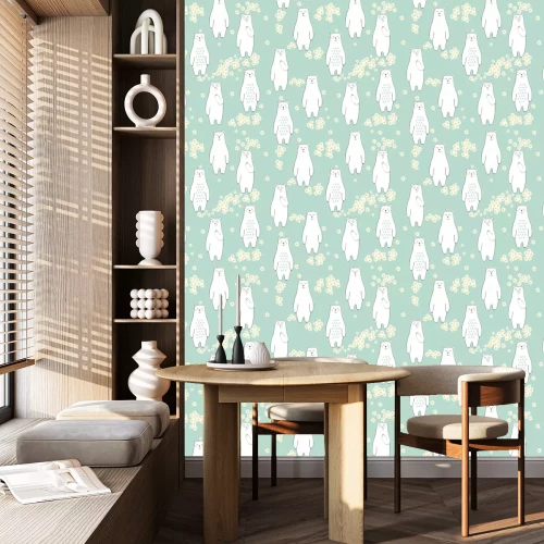 Behang Vector naadloos patroon met beer en bloemen