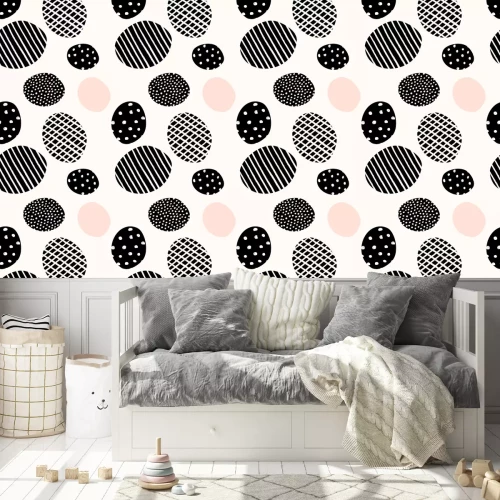 Behang Patroon in cirkels versierd met strepen en stippen