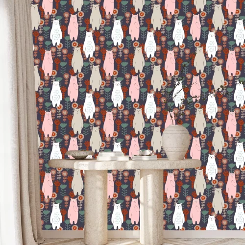 Behang Vector naadloos patroon met beer en bloemen