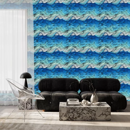 Behang Japanse golven in blauwtinten