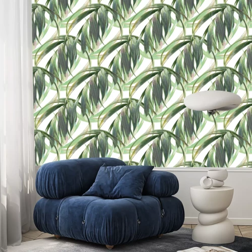 Behang Aquarel illustratie van het blad, naadloze patroon op een witte achtergrond