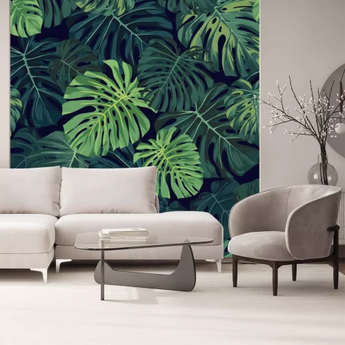 Fotobehang Monstera bladeren in twee tinten