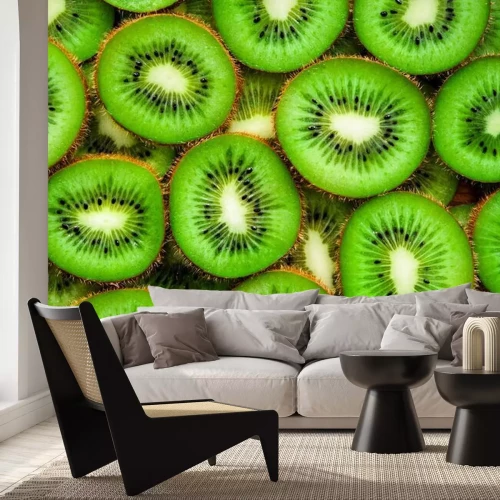 Sticker Sappige groene ronde stukjes kiwi op het oppervlak