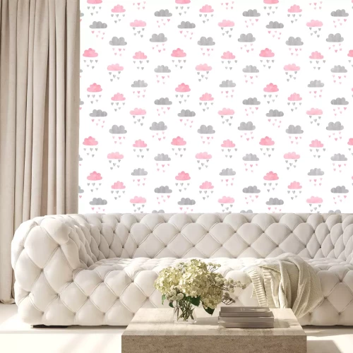 Behang Regen van pastelkleurige hartjes