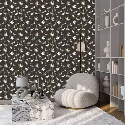 Behang Kranen op een bruine achtergrond