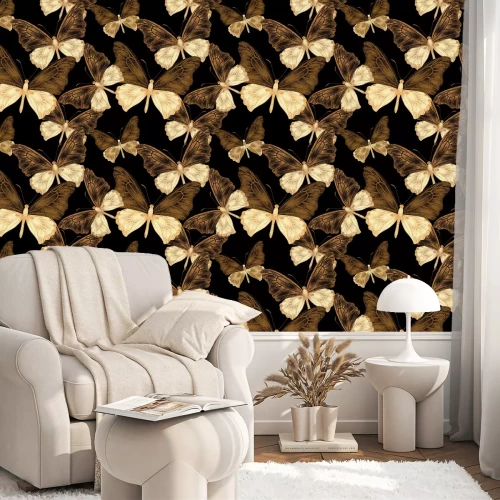 Behang Beige vlinders op een zwarte achtergrond