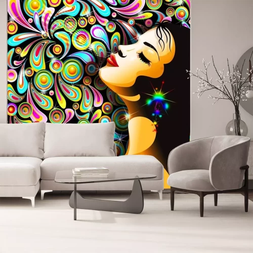 Sticker Bella Ragazza Bacio-Girl's Kiss-kleurrijke Pop Art Design