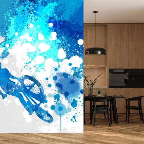 Fotobehang Fietser springt op een fiets