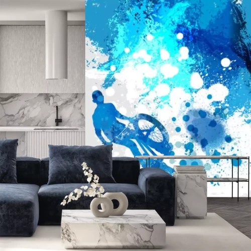 Fotobehang Fietser springt op een fiets