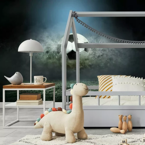 Sticker Een bal boven de grasmat omgeven door een stofwolk