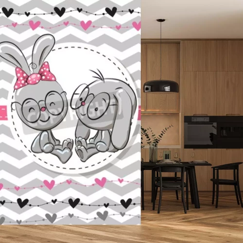 Sticker Twee konijntjes met glazen decoratieve afbeeldingen