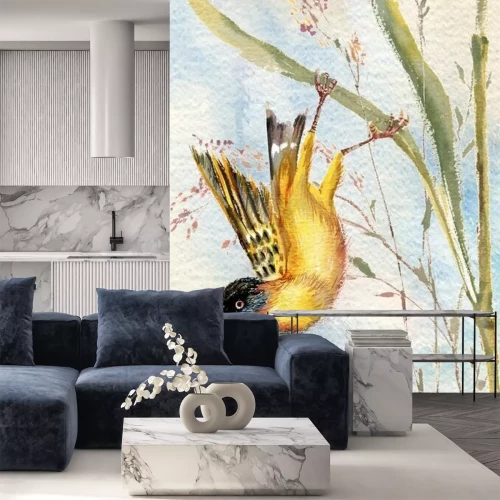 Fotobehang Vogel op een grasspriet