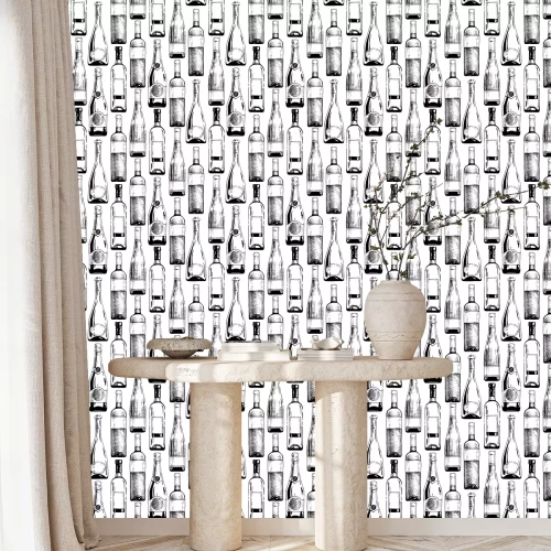 Behang patroon met wijn en champagne flessen