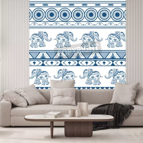 Fotobehang Etnische blauwe olifanten