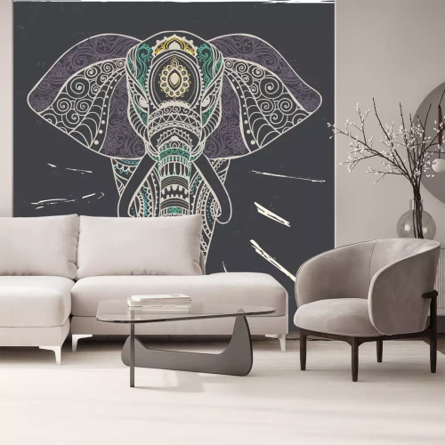 Fotobehang Kleurrijke tekening van een olifant