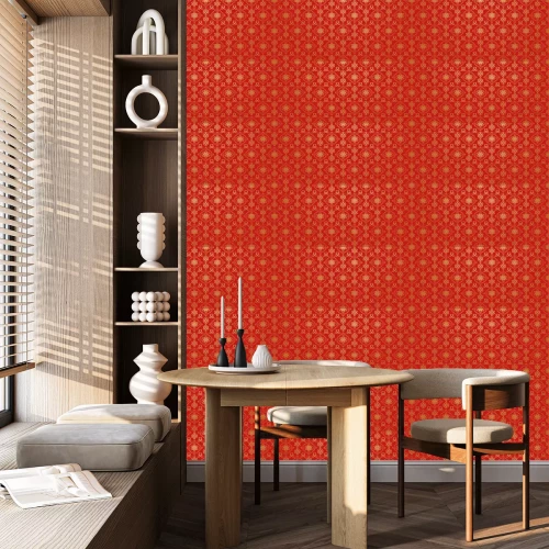 Behang Aziatische karakters op een rode achtergrond