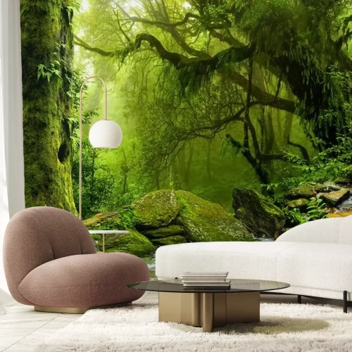 Fotobehang Groene jungle en een beek