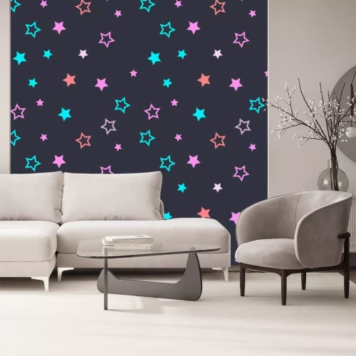 Sticker Naadloos patroon met gevulde en lege sterren op een donkere grijze achtergrond. Vector illustratie.