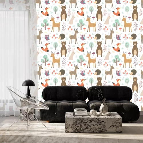 Behang Dieren van het bos op een witte achtergrond