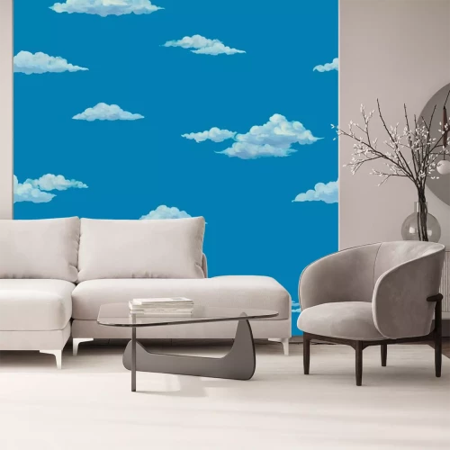 Sticker Patroon met wolken op blauwe achtergrond