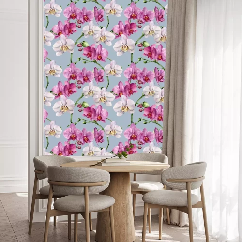 Behang Aquarel patroon met witte en roze orchideeën. Hand geschilderde bloemen botanische ornament. Voor ontwerp, stof of afdrukken.