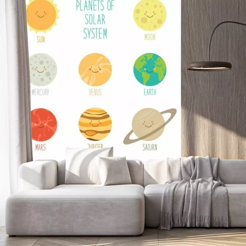 Sticker Leuke glimlachende stripfiguren van de planeten van het zonnestelsel. kinderachtig achtergrond