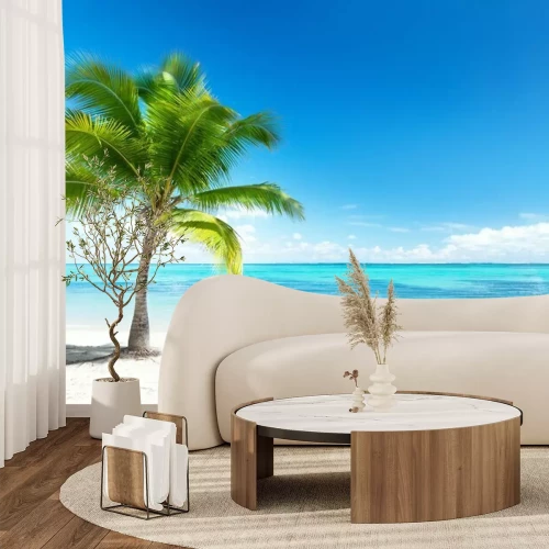 Fotobehang Palmboom en oceaan