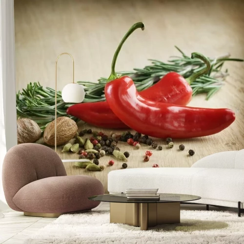 Fotobehang Kruiden op een houten plank