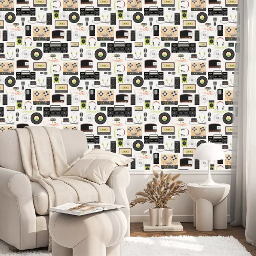 Behang Naadloos patroon met muzikale artikelen