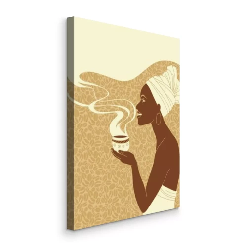 Canvas Afrikaanse vrouw met koffie