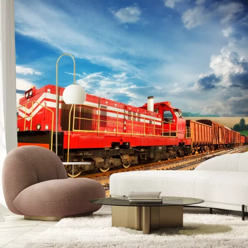 Fotobehang Goederentrein in de velden