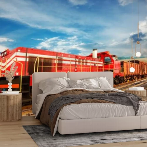 Fotobehang Goederentrein in de velden