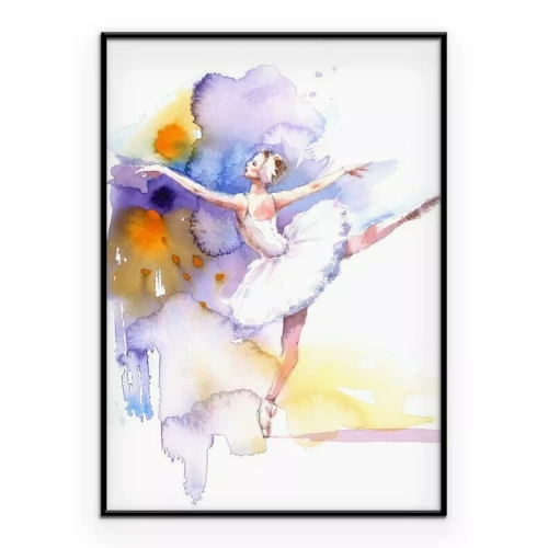Poster Ballerina op een aquarelachtergrond