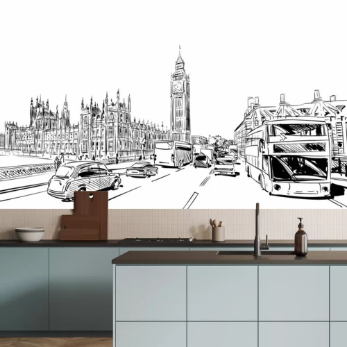 Sticker getrokken Londen stadsbeeld de hand. Big Ben. Engeland. vector illustratie.