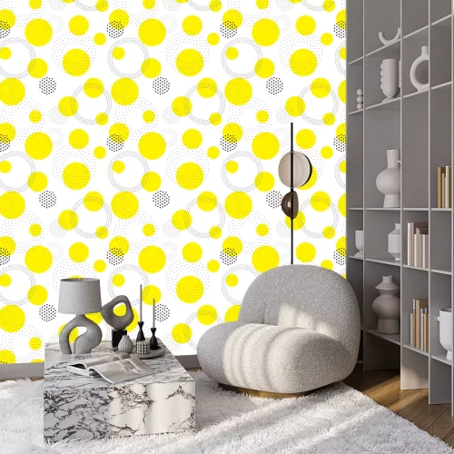 Behang Gele dynamische stippen