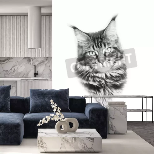 Sticker Kattenkop van een pluizige kat met borstels op de oren