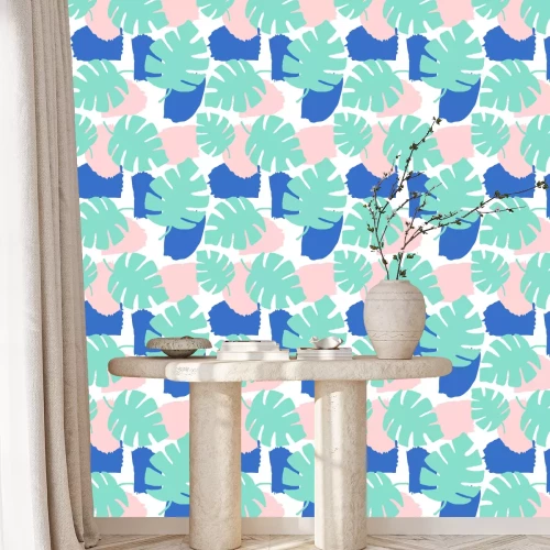 Behang Bladeren in drie tinten