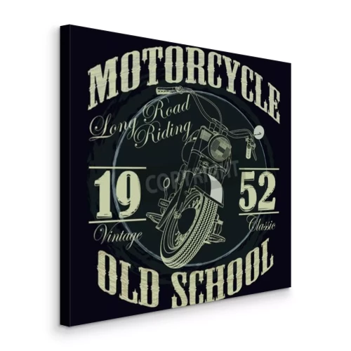 Canvas Motorfiets met letters op een zwarte achtergrond in vintage stijl