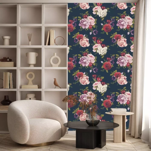 Behang Grote rozen en pioenrozen in een boeket