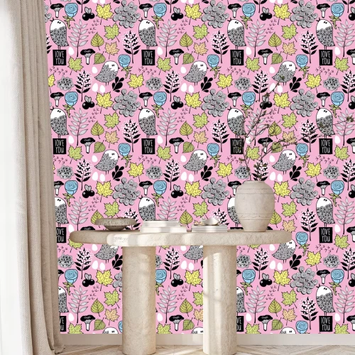 Behang Naadloos patroon met kleine vogels in het bos.