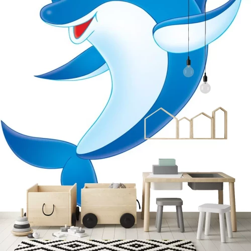 Sticker Dolfijn zwaaiende vin op een witte achtergrond