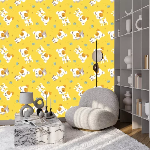 Behang vector cartoon jack russel Terrier naadloos patroon