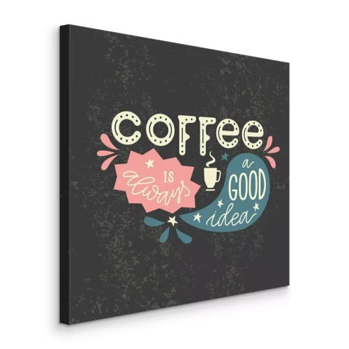 Canvas Een kop dampende koffie en een motto in de stijl van een retroposter