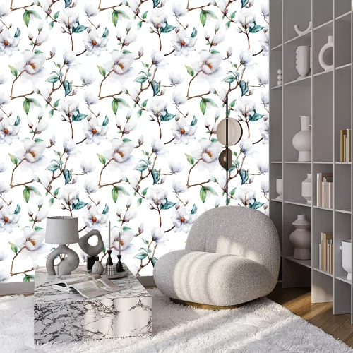Behang Aquarel magnolia patroon