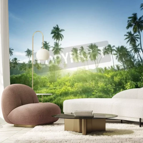 Fotobehang Zonnige jungle met palmbomen