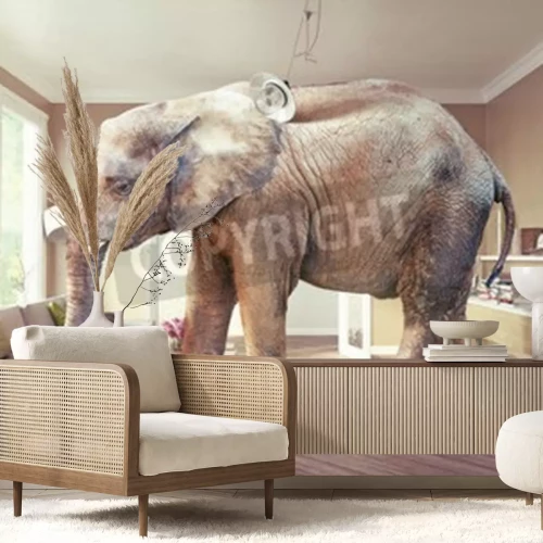 Fotobehang 3D olifant in de kamer