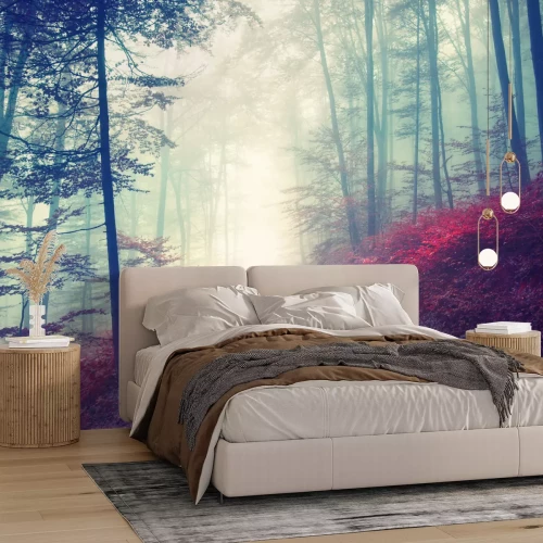 Fotobehang Bos en rode struiken