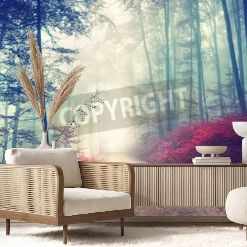 Fotobehang Bos en rode struiken